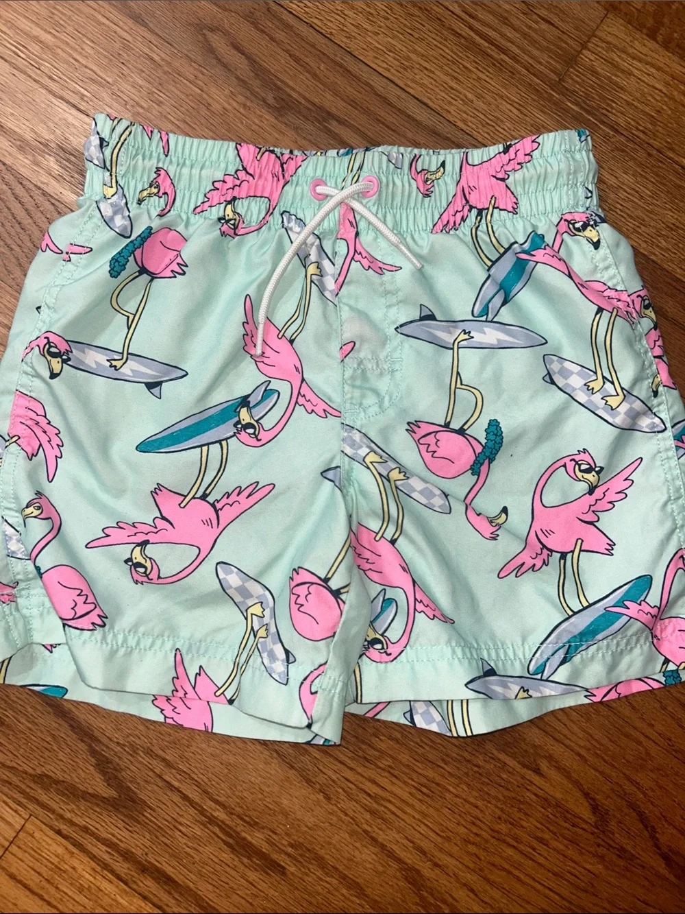 Kids' Old Navy Flamingo Surf Swim Shorts - Pink on Light Blue NEW